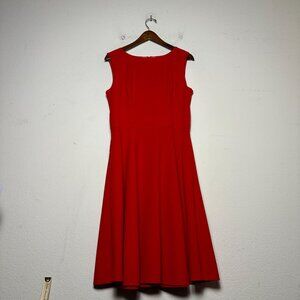 Dressever Dress Women Solid Red Sleeveless Fit Flare Midi Dress A Line Zip Back